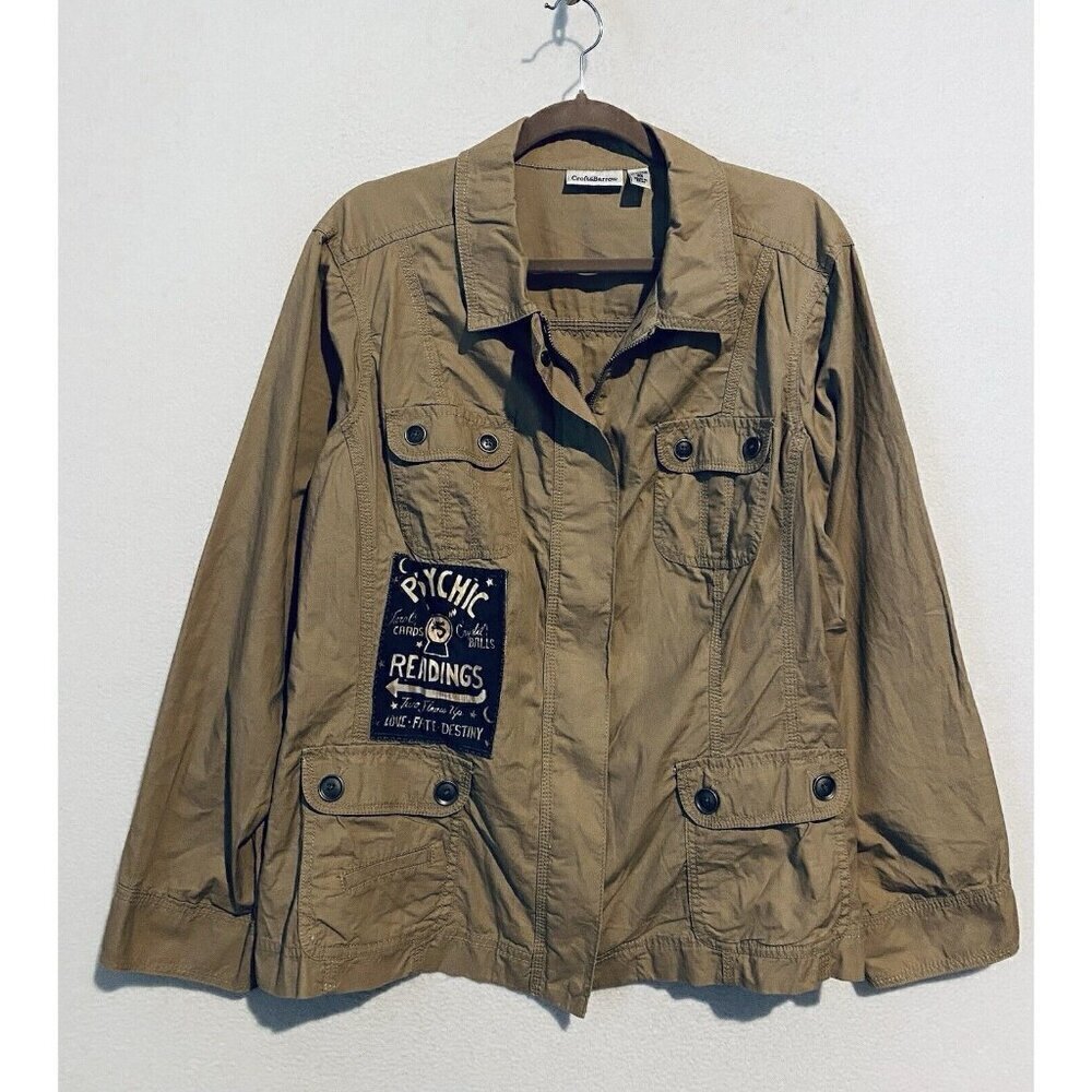 Croft and Barrow Jacket Womens 2X Brown Psychic Readings Fortune Teller Graphic